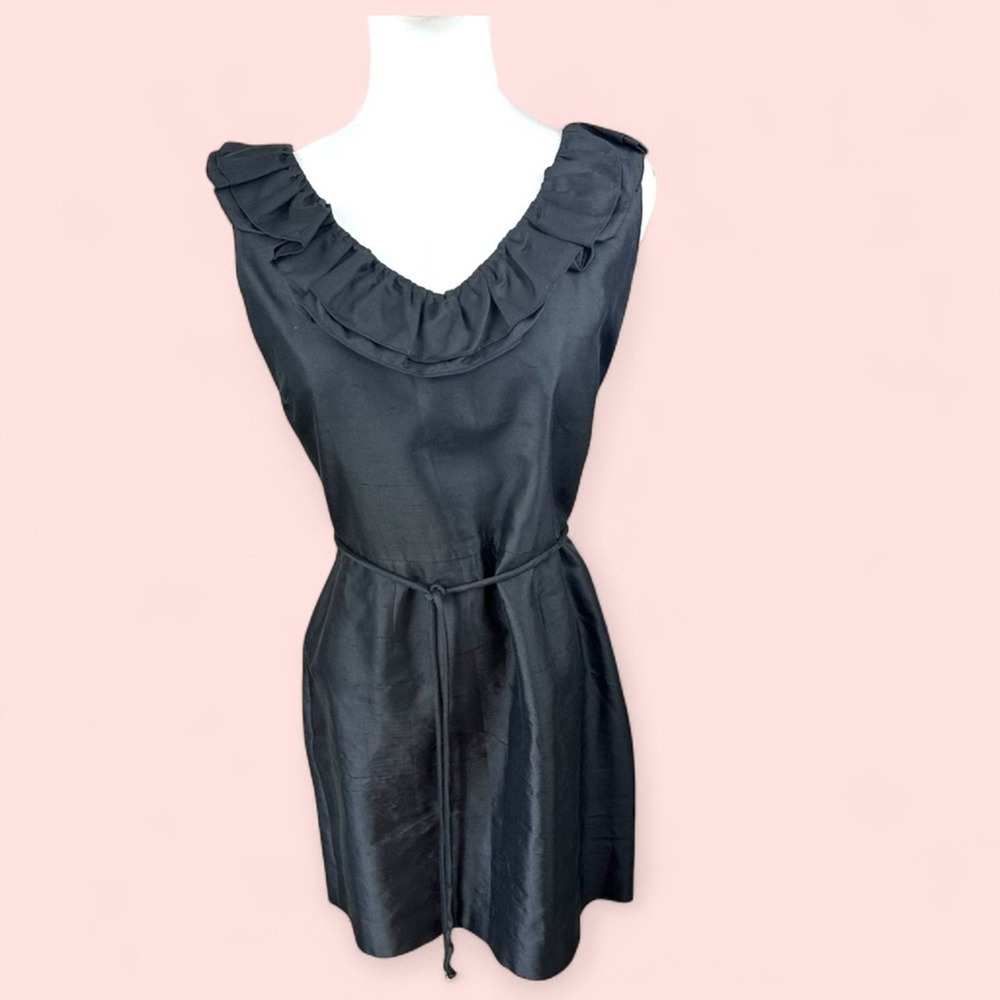 Kate Spade‎ size 6 Black Ruffled silk blend belted Tie Front Mini Dress